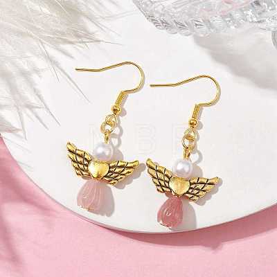Angel Antique Golden Alloy & Resin Dangle Earrings EJEW-JE05686-02-1