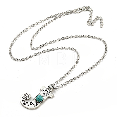 Letter A~Z Antique Silver Plated Alloy with Synthetic Turquoise Pendant Necklaces NJEW-G080-01J-1
