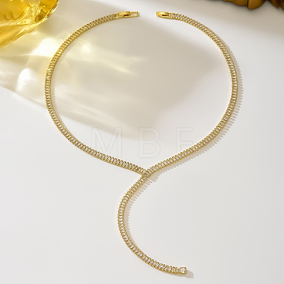 Simple Brass Pave Cubic Zirconia Geometric Tennis Y-shaped Necklaces for Women LN7822-3-1