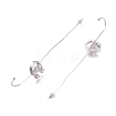 Brass Micro Pave Clear Cubic Zirconia Ear Wrap Crawler Hook Earrings EJEW-O097-01P-1