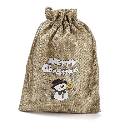 Christmas Printed Burlap Packing Pouches Drawstring Bags ABAG-Q053-02B-01-1