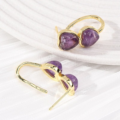 Valentine's Day Heart Natural Amethyst Stud Earrings EJEW-T053-01G-09-1