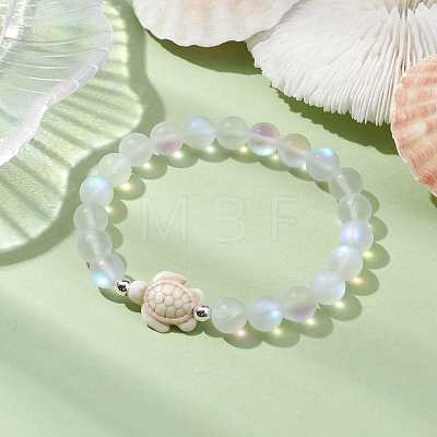 3Pcs Beach Dolphin & Turtle & Starfish Dyed Synthetic Turquoise Bead Bracelets BJEW-JB10251-1