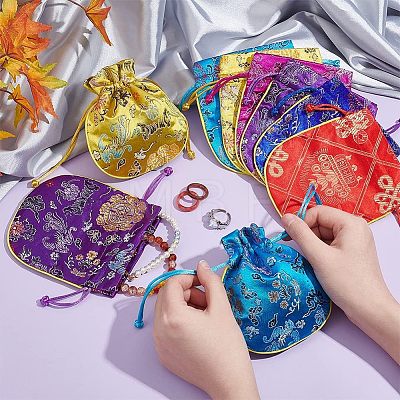 12Pcs 6 Colors Silk Packing Pouches ABAG-HY0001-03-1