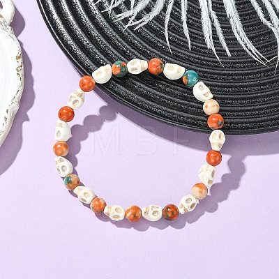 Synthetic Turquoise & Ocean White Jade Beads Stretch Bracelets for Women Men BJEW-JB13734-1