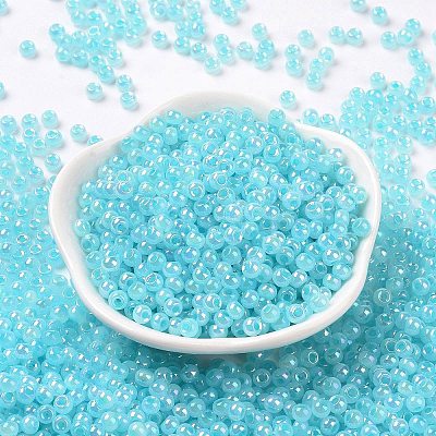 6/0 Opaque Colours Rainbow Plated Round Glass Seed Beads SEED-T006-04D-06-1