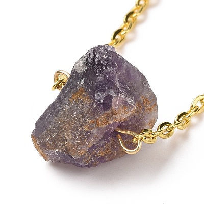 Natural Amethyst Irregular Nugget Pendant Necklace G-E155-03G-04-1