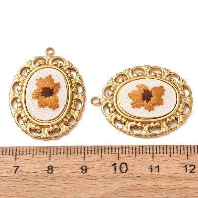 304 Stainless Steel & Cloth Embroidered Pendants FB-CBAFBAF-13G-04-1