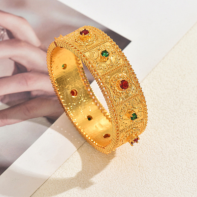 Vintage Brass Micro Pave Cubic Zirconia Filigree Bangles MT8136-2-1