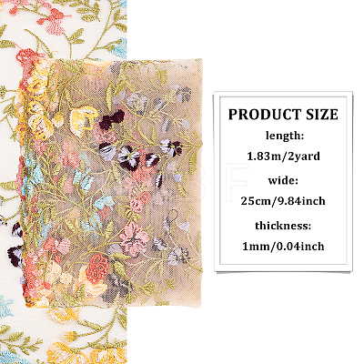 2 Yards Polyester Embroidery Floral Mesh Fabric OCOR-WH0058-56A-1