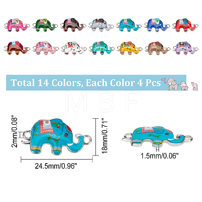 56Pcs 14 Colors Zinc Alloy with Enamel Elephant Connector Charms FIND-CA0005-18-1