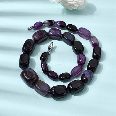 Dyed Natural Agate Cuboid Graduated Beaded Necklaces with Alloy Clasps NJEW-C113-01A-1