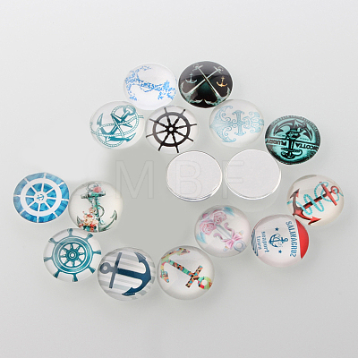 Helm &  Anchor Printed Glass Cabochons GGLA-A002-12mm-WW-1