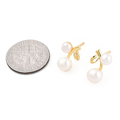 Natural Pearl Cherry Stud Earrings with 925 Sterling Silver Pins EJEW-T019-03G-1
