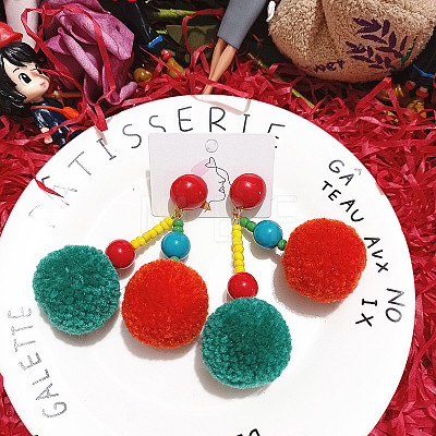 Round Polyester Dangle Stud Earrings FS-WG4E95A-02-1