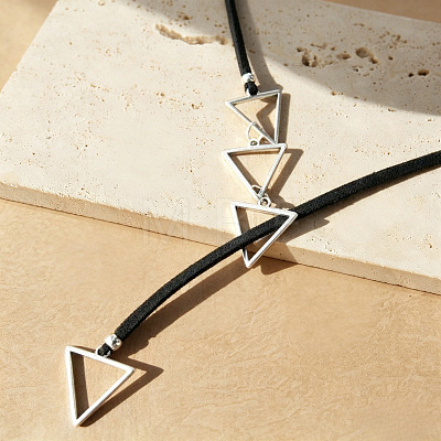Adjustable Alloy Triangle Imitation Leather Cord Lariat Necklaces WGC01CF-01-1