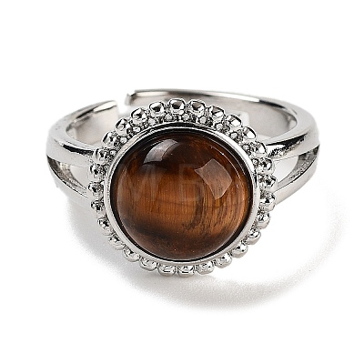 Natural Tiger Eye Round Adjustable Rings RJEW-K271-02P-06-1