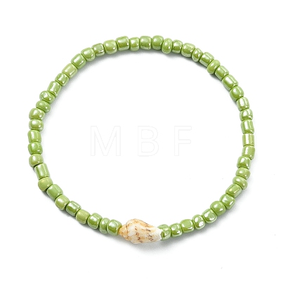 5Pcs Glass Seed Beads & Natural Sea Shell Stretch Bracelets for Women BJEW-JB13922-1