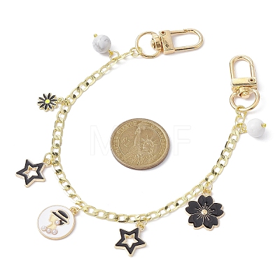 Flower & Star Alloy Enamel Charm Purse Chains with Natural Howlite & Swivel Clasps AJEW-BA00116-02-1