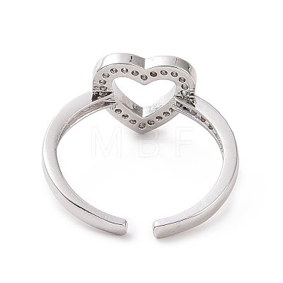 Clear Cubic Zirconia Hollow Out Heart Open Cuff Ring RJEW-I094-03P-1
