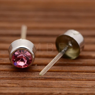 Popular Unisex Simple Flat Round Original Color Stainless Steel Resin Rhinestone Ear Studs EJEW-L073-A-19-1