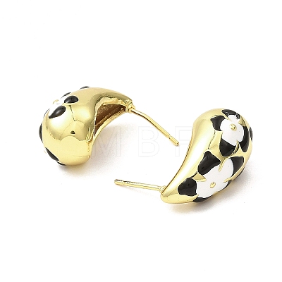 Teardrop with Flower Real 18K Gold Plated Brass Enamel Stud Earrings EJEW-L270-013G-01-1
