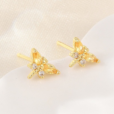 Brass Micro Pave Cubic Zirconia Stud Earrings for Women KK-A305-08G-07-1