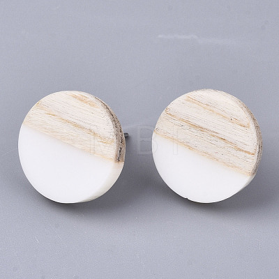Resin & Wood Stud Earrings EJEW-N017-003A-1