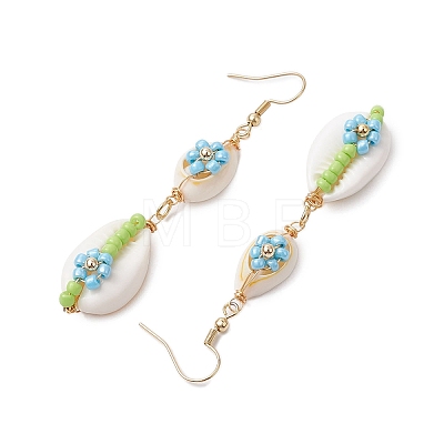 Cowrie Shell Flower Dangle Earrings EJEW-MZ00250-03-1