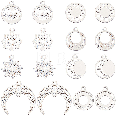 SUNNYCLUE 16Pcs 8 Style 304 Stainless Steel Charms STAS-SC0008-36-1-1