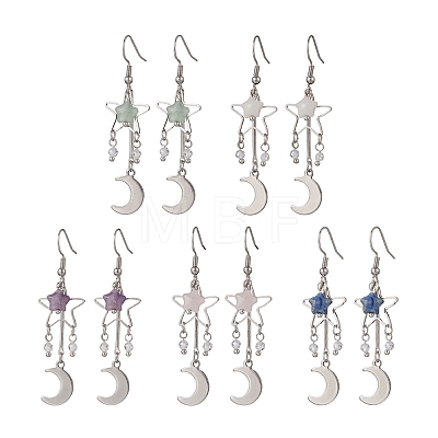 Moon Mixed Stone Dangle Earrings EJEW-JE06776-1