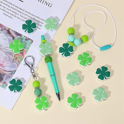 12Pcs 3 Colors Clover Food Grade Eco-Friendly Silicone Focal Beads SIL-SZ0001-18-1