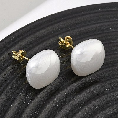 Brass & ABS Plastic Imitation Pearl Stud Earrings for Women PL-CBA760A-03B-G02-1