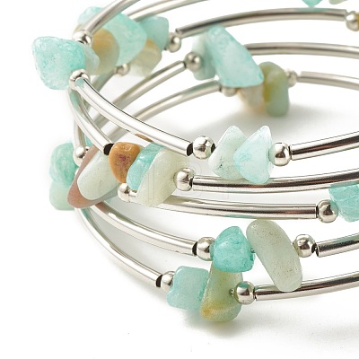 5-Loop Natural Amazonite Chip Beaded Wrap Bracelets for Women BJEW-JB01517-06-1