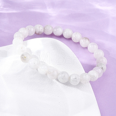 Natural Moonstone Round Beaded Stretch Bracelets for Men Women BJEW-G743-01G-1