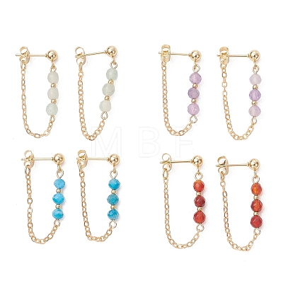 4 Pairs 4 Styles Natural Agate & Amethyst & Apatite & Green Aventurine Dangle Stud Earrings EJEW-TA00801-1
