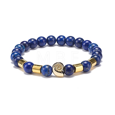 4Pcs 4 Style Natural Lava Rock & Lapis Lazuli(Dyed) & Synthetic Hematite Stretch Bracelets Set with Alloy Shell Beaded BJEW-JB08738-1