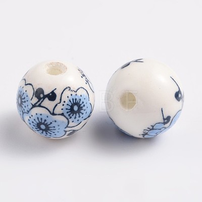 Floral Printed Porcelain Beads X-CF181Y-1