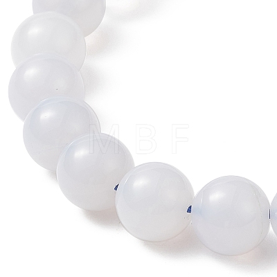 Natural Blue Chalcedony Round Beaded Stretch Bracelet BJEW-JB07701-1