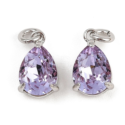 Teardrop Brass Glass Charms KK-L240-06P-01-1