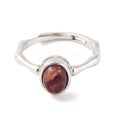 Oval Natural Red Lepidolite Adjustable Rings RJEW-Q817-04P-01-1