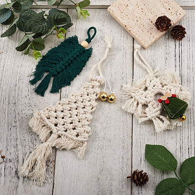 Crafans 3Pcs 3 Style Christmas Theme Cotton Weave Pendant Decorations HJEW-CF0001-13-1