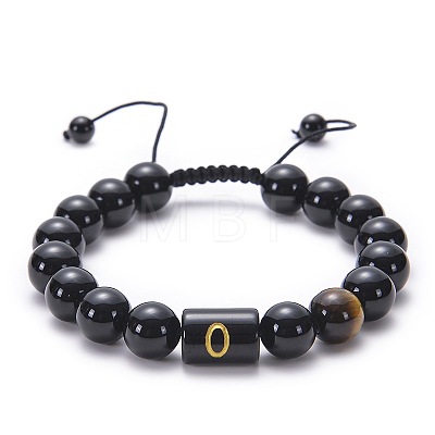 Natural Black Agate & Tiger Eye Round Beaded Adjustable Bracelets HL8029-15-1
