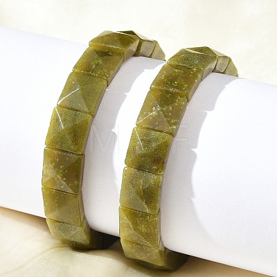 Square Natural Southern Jade Beads Stretch Bracelets for Women Men BJEW-C097-06R-1