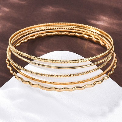 5Pcs 304 Stainless Steel Bangle Set for Women BJEW-S162-01A-G-1