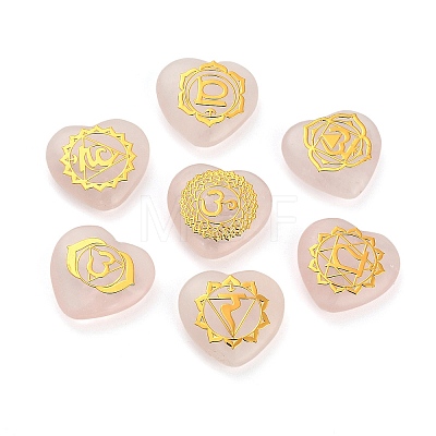 7Pcs 7 Styles Chakra Natural Rose Quartz Love Heart Ornaments Figurines G-P533-01E-1