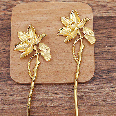 Alloy Lotus Hair Sticks for Enamel OHAR-PW0006-24B-1