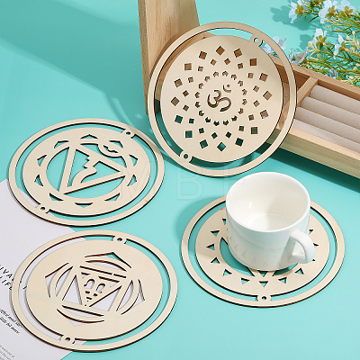 1 Set DIY Unfinished Bohemian Meditation Energy Symbol Wood Pendant Decoration Kits FIND-FG0002-14-1