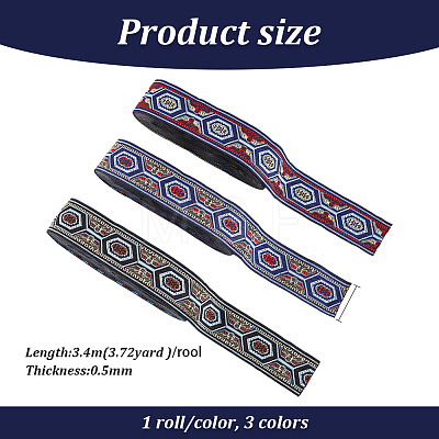 3 Rolls 3 Colors Ethnic Style Polyester Ribbons OCOR-FG0001-68-1