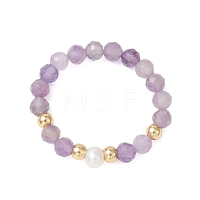 Natural Mixed Gemstone & Pearl Bead Finger Rings for Women RJEW-JR00965-1